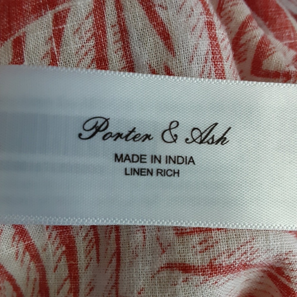 Porter & Ash Mens Orange Tropical Palm Leaf Linen Blend Short Sleeve Shirt M - Picture 8 of 9